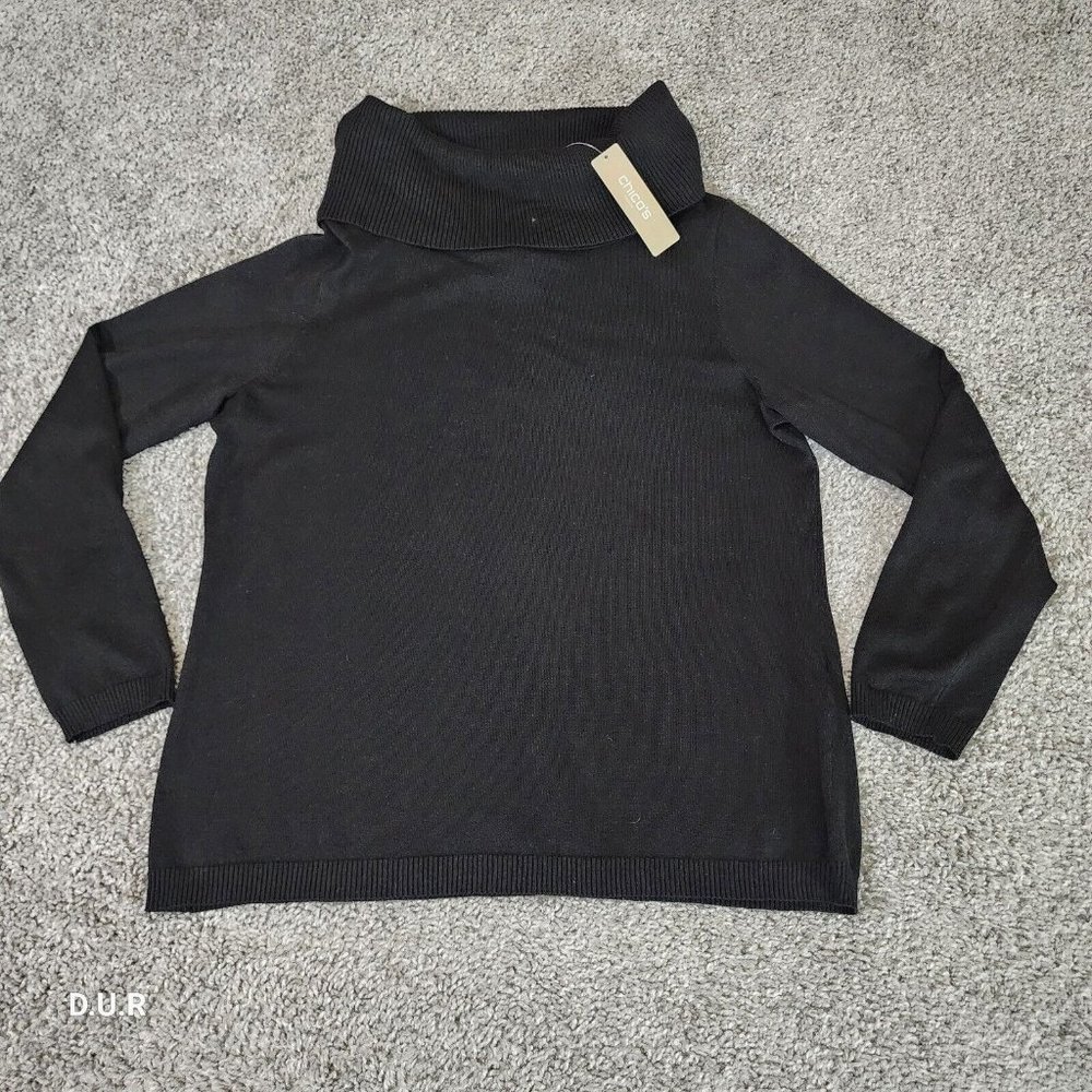 NWT CHICO'S Mandie Black Pullover Off The Shoulder Sweater‎ Top Size 2 Reg $69